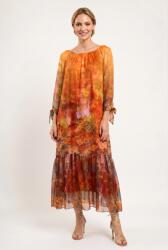 SHOPIKA Rochie lunga din matase si vascoza, cu imprimeu floral artistic, portocalie Talie unica