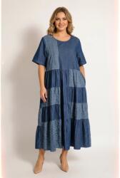 SHOPIKA Rochie lunga din denim cudesign patchwork si croi lejer Talie unica