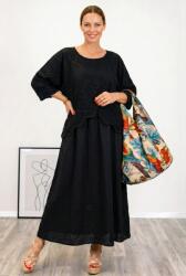 SHOPIKA Rochie lunga din bumbac cu suprapunere, broderie perforata si croi lejer boem, neagra Talie unica