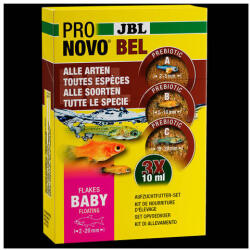 JBL Pronovo Bel Flakes Baby - nevelőtápkészlet fiatal, (2-20mm) eleven akváriumi halak számára (3x10ml) (JBL31124)