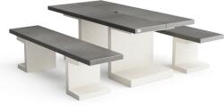 Movelar Set masă și două bănci de grădină, din beton, Pick & Nick Smooth, alb-gri, Tuozi (T00632)