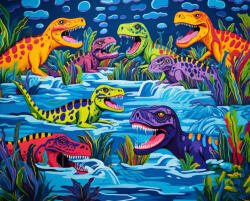 Alkotásutca T-rex tenger - Számfestő készlet kereten 40x50