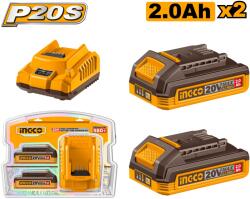 INGCO Baterie (Acumulator) 20V 2Ah Set 2 buc cu Incarcator (nou) INGCO FBCPK2212E (FBCPK2212E)