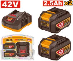 INGCO Baterie (Acumulator) 42V 2.5Ah Set 2 Buc cu Incarcator INGCO FBCPM25221 (FBCPM25221)