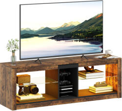 HomCom Mobilier TV cu lumină LED și telecomandă, rafturi și compartimente deschise, 140x35x47cm, maro | Aosom Romania (83B-162V90RB)