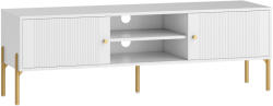 HomCom Comodă TV, mobilier TV pentru televizoare de până la 165, 1 cm cu 2 uși, 2 compartimente deschise, picioare din oțel, 140x38x45, 9cm, alb | Aosom Romania (83B-500V00WT)