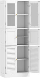 HomCom Dulap pentru baie cu 3 compartimente și 2 uși din sticlă și lemn, rafturi reglabile, 60x30x170 cm, alb | Aosom Romania (834-885V00WT)