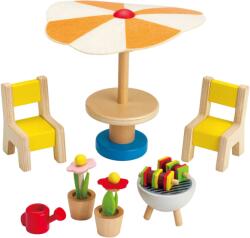 Hape Set mini mobilier din lemn Hape - Curte/terasa, 7 piese (H3460) Casuta papusi