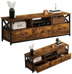  Vintage stílusú, rusztikus, barna színű, fiókos TV-szekrény loft 143 cm