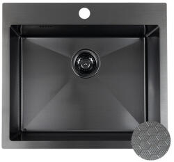 Laveo MALAWI fekete színű, struktúrált felületű beépíthető inox mosogató szifonnal, 50x58x20 cm (SLM_710H) - modernkonyha