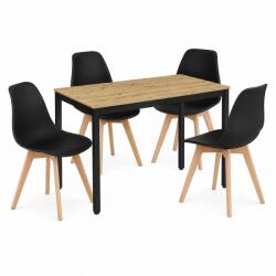 Klubfotel Étkezőasztal szett: Tessa 120x60 artisan tölgy/fekete lábak + 4 db KITO szék fekete/natúr lábbal