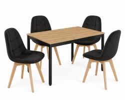 Klubfotel Étkezőasztal szett: Tessa 120x60 artisan tölgy/fekete lábakkal + 4 db BORA szék bársony fekete/natúr lábbal
