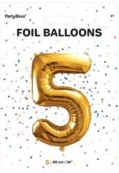 PartyDeco Héliumos fólia lufi levegő szám 5 arany 86 cm 1db