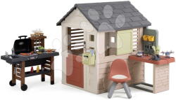 Smoby Căsuță cu atelier de lucru și bucătărie cu grătar Nature Playhouse Workshop Life Smoby extensibilă cu filtru UV de la 24 luni (SM810310-I) Casuta pentru copii