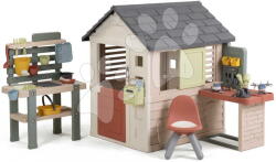 Smoby Căsuță cu atelier de lucru și tejghea Nature Playhouse Workshop Life Smoby extensibilă cu filtru UV de la 24 luni (SM810310-J) Casuta pentru copii