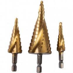 Raider Set 3 burghie conice in trepte ¼" , HSS+TIN , ø4-32mm Burghiu