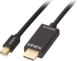 Lindy Cablu video LINDY Mini DisplayPort v1.2 Male - HDMI v1.4a Male, 3m, negru (36928)
