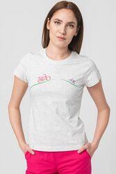 Pegas Tricou din jerseu cu decolteu la baza gatului si imprimeu logo contrastant Zmeuriu Gri XL (ps2122-01-1-bf-xl)