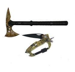Depox Set Topor Survivor, Desert Camo si Carabina multifunctionala 6 in 1, DEPOX, 39 cm (0945)