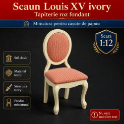 Hobbyplanet Scaun Louis XV ivory cu tapiterie roz fondant, miniatura pentru casute de papusi (CC30591)