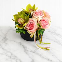  Virág dekoráció FlowerBox Rózsaszín Ajándék Anyák napja (1587e)