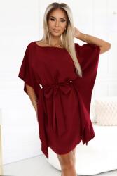 Numoco 287-34 Laza Kötött Ruha Aszimmetrikus Ujjak Bordó 2XL/3XL (RFS-287-34)