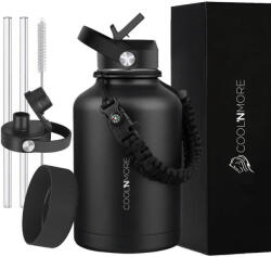 Cool'NMore Sticlă Termos Oțel Inoxidabil BPA Free 1.5l Jet Black cu Mustiuc, Buclă, Pai și Mâner 6523614 (6523614)