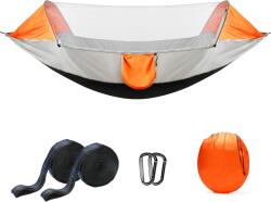 Belle Vous Hamac de camping, Belle Vous, cu plasa anti-tantari, material 210T Nylon, 250x80 cm, portabil, buzunar lateral depozitare, chingii de prindere si carabiniere, Gri/Portocaliu (5061014884449)