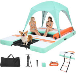 VEVOR Felfújható úszódokk napellenzővel és kisállat rámpával 305x183 cm lebegő vízi platform