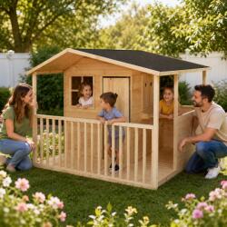 ATELIER 49 Casuta din lemn pentru copii THALIA, cu veranda si terasa acoperita (ATE49-AT-8134) Casuta pentru copii