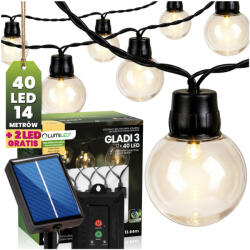 Lumileds Napelemes kerti fényfüzér 40 LED erkélyre díszgömbök 13, 64m 3000K meleg fehér GLADI 3 LUMILED (LUMSOL0160)