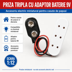 Hobbyplanet Priza tripla cu adaptor baterie 9V, accesoriu electric miniatural 1: 12 pentru casute de papusi (CC25952)