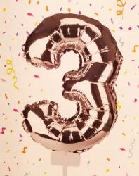  Fólia lufi születésnapra party 3-as szám ezüst szín 36 cm