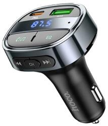 hoco. E70 Bluetooth FM предавател за кола, зарядно устройство USB+Type-C гнездо 30W, LED дисплей, ЧЕРНО (E70)
