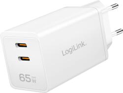 Loiglink Logilink Адаптер за двойно USB гнездо, GaN, 65 W, 2x USB-C (PD 3.0/QC 4.0), бял
