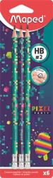 Maped Графитен молив с гума, HB, триъгълен, MAPED "Pixel Party", 6 броя 851816 (851816)
