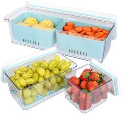 Belle Vous Set 3 cutii depozitare alimente Belle Vous, din plastic fara BPA, depozitare frigider, pentru fructe si legume, capace etanse si tavi de scurgere detasabile, Albastru/Transparent (5061014881073)