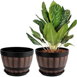 Belle Vous Set 2 ghivece pentru flori Belle Vous, 22.5 x 16.3 cm, 5L, Cu tava suport, Interior/Exterior, Plastic, Maro/Negru (5061014881301)