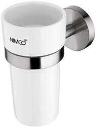 Nimco Unix - Borcan pentru periuță de dinți și pastă de dinți cu suport, ceramică albă/ oțel inoxidabil tăiat UNM 13058KN-10 (UNM 13058KN-10)