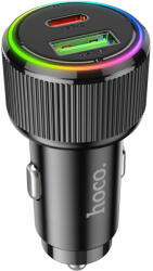 hoco. NZ14A Guerrero USB-C PD20W+ USB-A QC3.0 încărcător auto RGB negru
