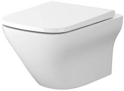 Cersanit Larga szögletes perem nélküli fali wc lassú záródású ülőkével, matt fehér S701-609 (S701-609)
