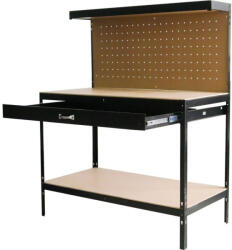 Strend Pro Munkapad, Strend Pro Racks DWB60, fekete, 120 x 60 x 150 cm, polccal, fiókkal, perforált fallal, 230 kg teherbírás, könnyen összeszerelhető (TC2212758) - pepita