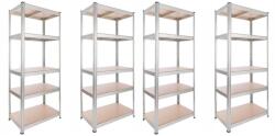  AVIMAX® - 4 DB - polcos szekrény, fém, 5 db MDF polc, 180x90x40 cm, 175 kg/polc, csavar nélküli rögzítés, pattintással, horganyzott acél keret, barna polcok (AVI-95-4)