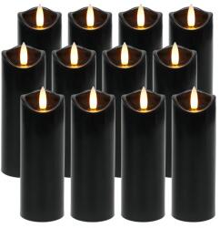 Ruhhy 12 db fekete LED sírmécses betét 15 cm, meleg fehér pislákoló (00026382)