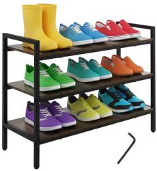 Ruhhy 3 szintes cipőtartó állvány 79 cm, fém váz fa polcokkal, loft (00027038)