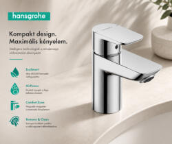 Hansgrohe Neovis Q Egykaros mosdócsaptelep 70 push-open lefolyógarnitúrával, króm 71346000 (71346000)