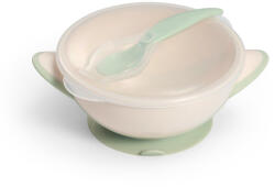  BabyOno tányér - tapadó aljú, fedeles, kanállal krém/zöld 1063/07 - vital24