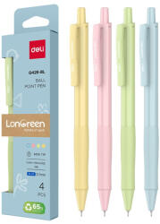 Deli Set 4 Buc Pix Cu Mecanism 0.7mm Corp Pastel Albastru Longreen 65% Pl Reciclat Deli (DLEQ42E-BL)