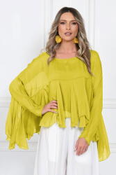 SHOPIKA Bluza din matase naturala si vascoza cu volane tip cascada, croi lejer, verde lime Talie unica