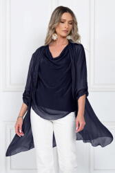 SHOPIKA Blazer dama midi din matase tip kimono, croi fluid pentru layering, bleumarin Talie unica